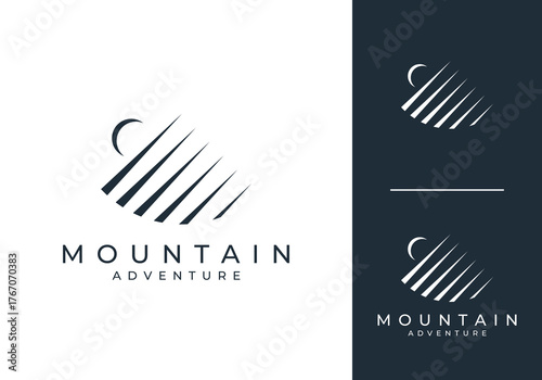 abstract line art mountain moon logo design inspiration
