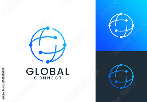 globe tech logo design. data connection technology icon symbol vector	
