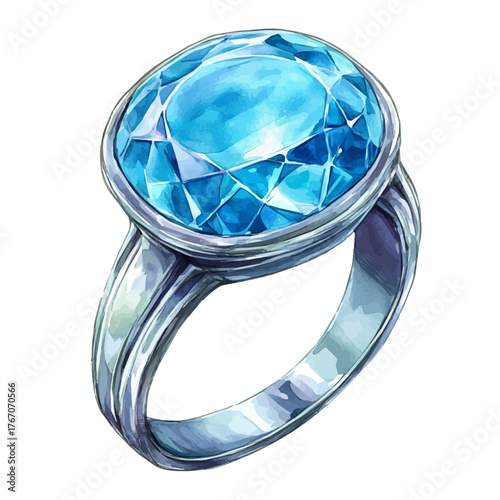 Turquoise Ring, watercolor vector, isolated on a white background.