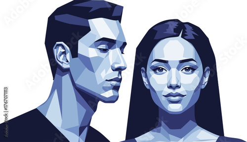 Stylized portrait of a man and woman in blue tones