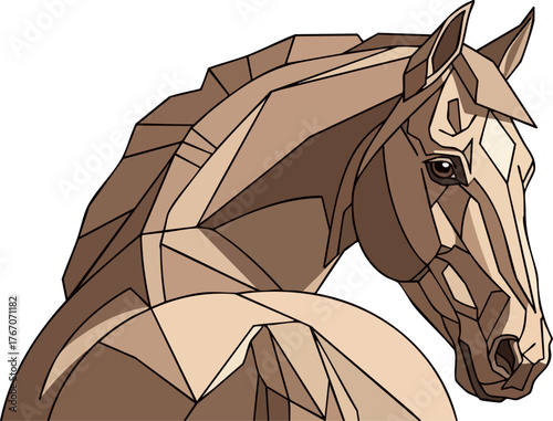 Geometric horse head art against a black backdrop
