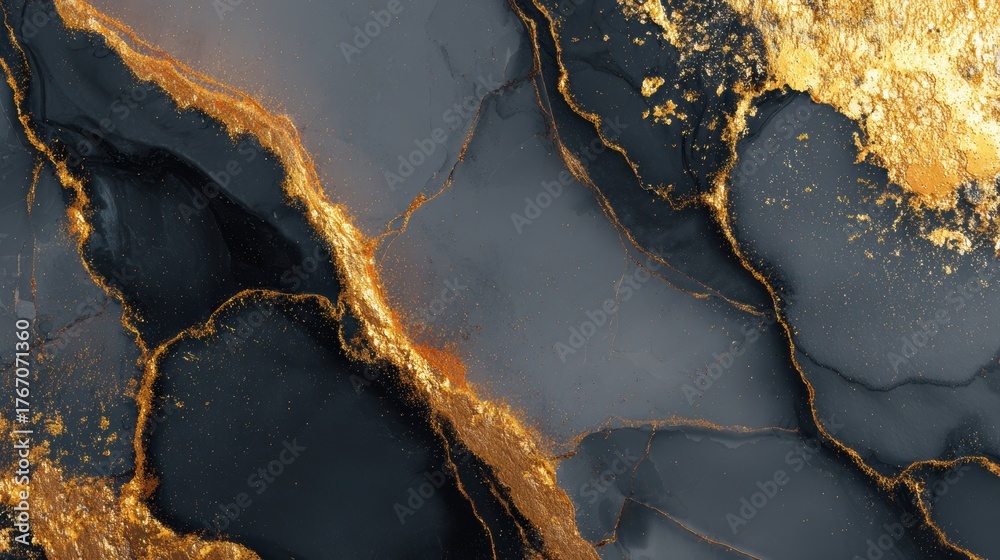 Fototapeta premium Elegant black and gold marble texture background with abstract ink design
