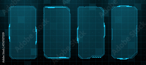 Hud vector frames and borders for UI design. Futuristic interface panel element or abstract digital screen display for game.