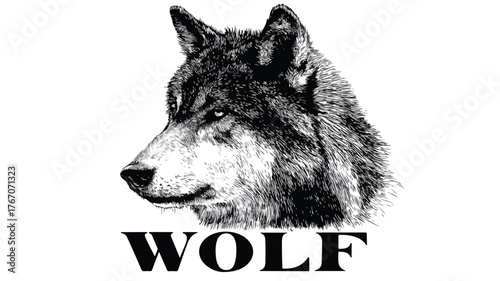 Elegant Wolf Head with Black Face and Wolf Text Vector Design