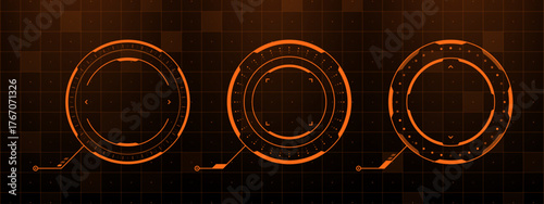 Hud set with futuristic circular element for target and future interface. User interface control panel with information display. Digital technology background.