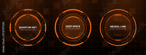 Hud vector graphics. Quantum net, deep space, neural link concepts. Futuristic digital display for data visualization and modern technology.
