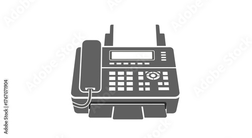 Retro fax machine icon on white background, symbolizing communication and technology.