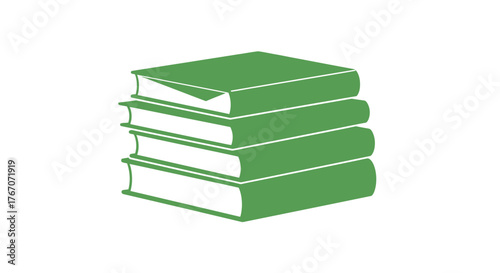 Stack of four green hardback books on a white background, representing knowledge and learning