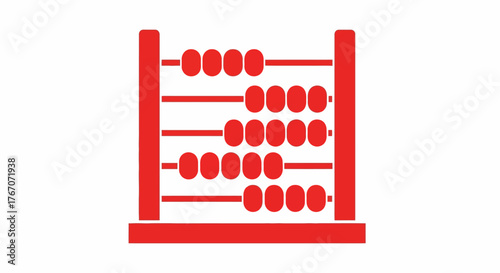 Simple red abacus for counting and calculation on a clean white background