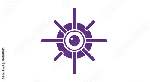 Abstract purple eye symbol with radiating lines on a white background