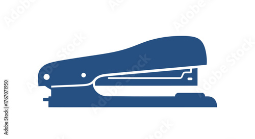 Simple blue stapler icon on a white background, representing office supplies and organization.