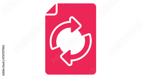 Circular arrows icon on a pink background symbolizing refresh or reload