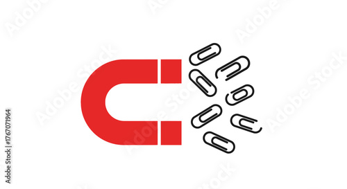 Powerful horseshoe magnet attracting a cluster of paperclips, symbolizing attraction and focus.
