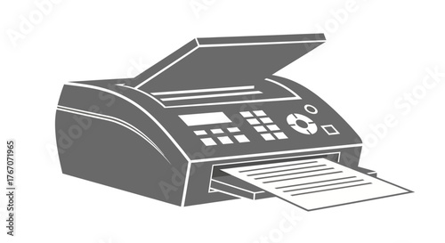 Modern fax machine printing documents in an office setting