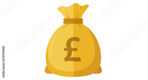 Golden money bag with British pound symbol, representing wealth and financial success