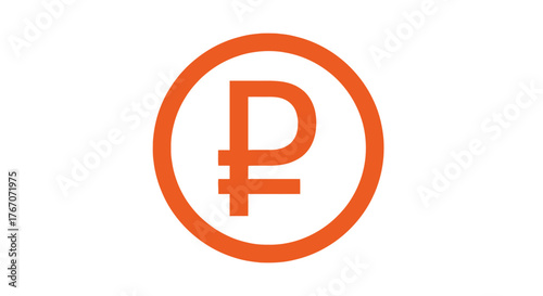 Orange currency symbol in a circle on a white background