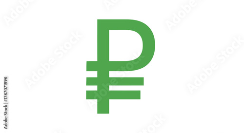 Green Russian Ruble currency symbol on a clean white background, representing financial concepts.