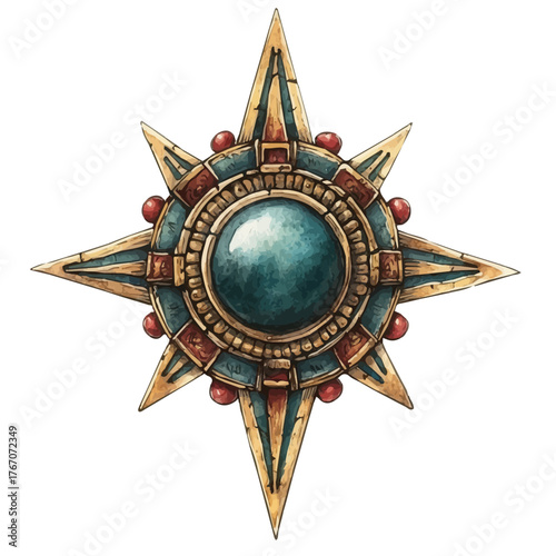 watercolor vector of Tribal Amulet, isolated on a white background.