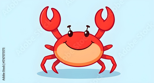 red, crab, cartoon, character, vector, illustration, sea, ocean, marine, crustacean, cute, funny, playful, animal, wildlife, aquatic, beach, seaside, claw, shell, minimal, flat, line, outline, graphic