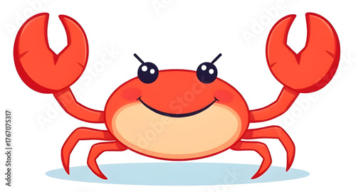 red, crab, cartoon, character, vector, illustration, sea, ocean, marine, crustacean, cute, funny, playful, animal, wildlife, aquatic, beach, seaside, claw, shell, minimal, flat, line, outline, graphic