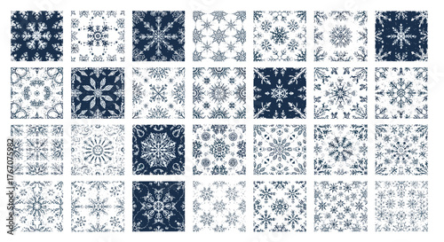 Collection of snowflake patterns in a grid arrangement image
