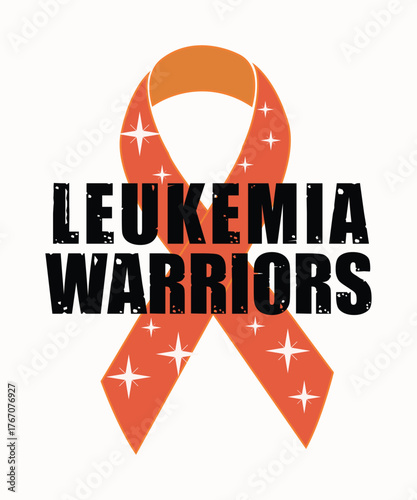Orange ribbon with leukemia warriors text symbolizing awareness and support