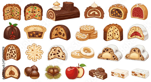 An assortment of various pastries cakes and sweet treats displayed