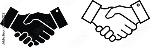 Handshake Silhouettes. Solid and Outlined Icons Representing Agreement, Partnership, Cooperation, Greeting, and Formal Interaction in Minimalist Design