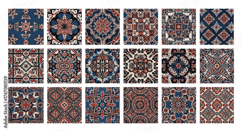 Collection of patterned fabrics with intricate floral designs