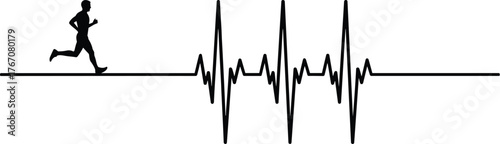 Runner Silhouette with Heartbeat Line. Fitness, Cardiovascular Health, ECG Motion Symbolizing Exercise Impact on Heart Rate and Wellness Monitoring