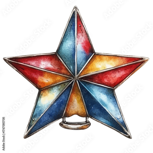 Star Brooch, watercolor vector, isolated on a white background.