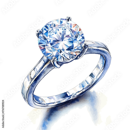 Solitaire Ring, watercolor illustration vector, isolated on a white background.