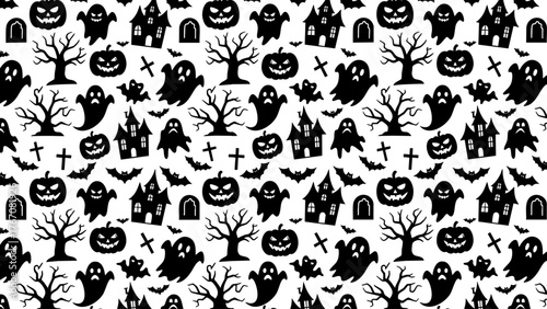 seamless halloween pattern, scary pattern, illustration, horror art