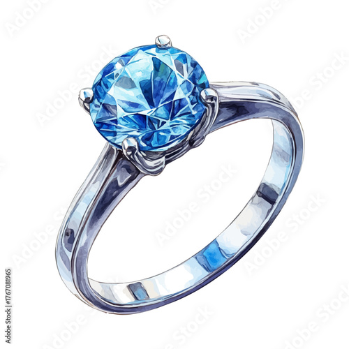Solitaire Ring, watercolor painting vector, isolated on a white background.