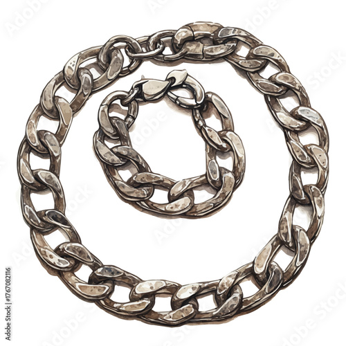 Snake Chain Necklace, watercolor painting vector, isolated on a white background.