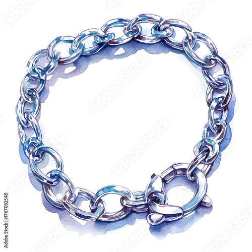 Silver Chain, watercolor vector, isolated on a white background.