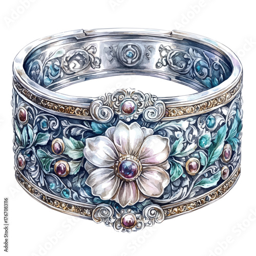 watercolor of Silver Bracelet, vector, isolated on a white background.