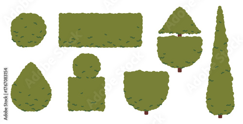 Flat bush collection stylized greenery isolated graphic design illustration vector