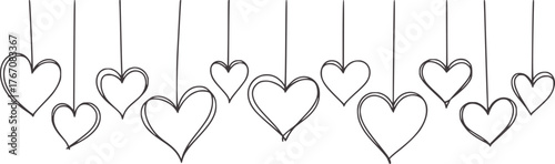 Black and white hanging hearts illustration love