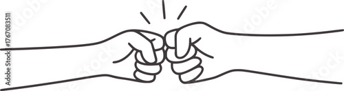 Minimalist black and white line drawing of two fists bumping fist bump greeting