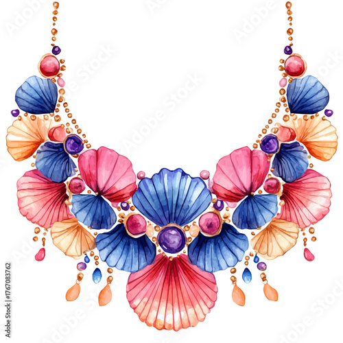 watercolor of Shell Necklace, vector, isolated on a white background.