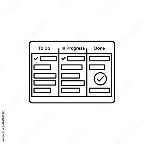 Agile Kanban Board Icon, Project Management To Do In Progress Done Checklist Workflow Tasks Outline Style