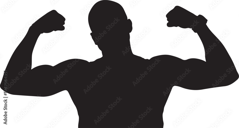 Fototapeta premium Black silhouette of a muscular man flexing biceps bodybuilder