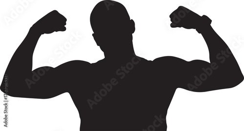 Black silhouette of a muscular man flexing biceps bodybuilder