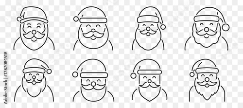 santa claus line icon set