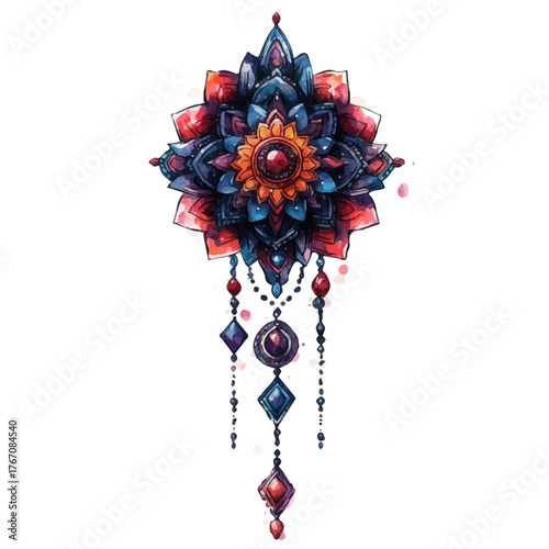 watercolor vector of Shamanic Amulet, isolated on a white background.