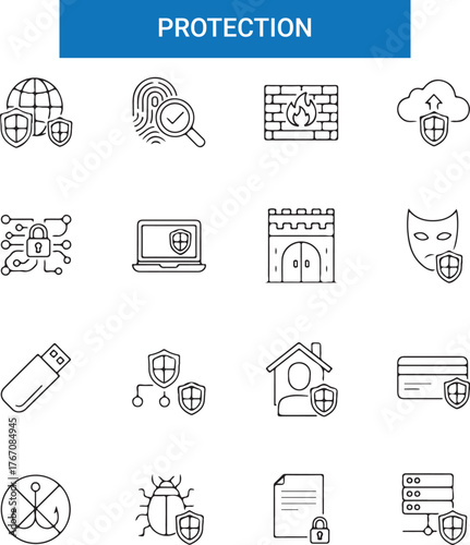 Security solid icons collection. Containing protection, access, cyber security. Perfect pixel on transparent background.
