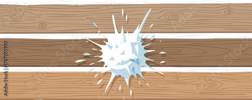 Snowball impact splatter on wooden fence creating winter scene  