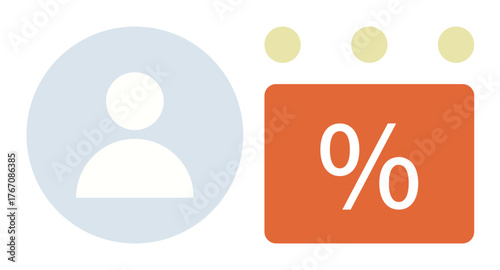 Minimalist user profile circle with adjoining orange box showing a percentage sign. Three dots above suggest options or navigation. Ideal for business analytics, user data, personalization, customer