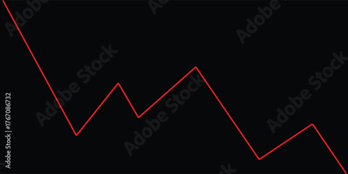 A glowing red line graph on a black background showing a downward trend. Ideal for illustrating financial loss, business decline, market downturn, negative performance, or economic.